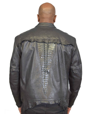 Raw edge lambskin jacket with alligator crown #2069