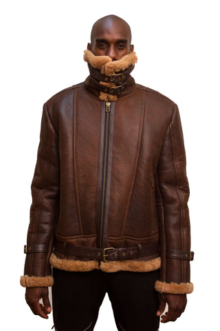 Sheepskin Bomber Jacket Style #6300 - Jakewood Shearlin Leather Mouton Fur Bomber Aviator Parka Coat Jacket Sheepskin All size Brooklyn New York manufacturer
