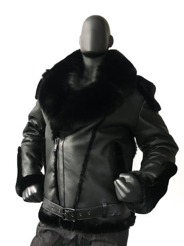 Sheepskin Jacket with Fur collar Style #1320 - Jakewood Shearlin Leather Mouton Fur Bomber Aviator Parka Coat Jacket Sheepskin All size Brooklyn New York manufacturer