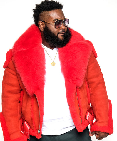 Sheepskin Jacket with Fur collar Style #1320 - Jakewood Shearlin Leather Mouton Fur Bomber Aviator Parka Coat Jacket Sheepskin All size Brooklyn New York manufacturer