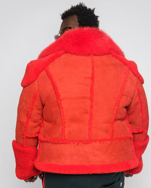 Sheepskin Jacket with Fur collar Style #1320 - Jakewood Shearlin Leather Mouton Fur Bomber Aviator Parka Coat Jacket Sheepskin All size Brooklyn New York manufacturer