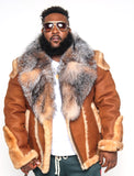 Sheepskin Jacket with Fur collar Style #1320 - Jakewood Shearlin Leather Mouton Fur Bomber Aviator Parka Coat Jacket Sheepskin All size Brooklyn New York manufacturer