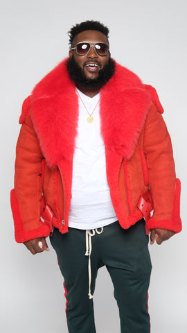 Sheepskin Jacket with Fur collar Style #1320 - Jakewood Shearlin Leather Mouton Fur Bomber Aviator Parka Coat Jacket Sheepskin All size Brooklyn New York manufacturer