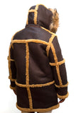 Sheepskin Long Jacket Toggle Closer with Hood and Fur Style #4100 - Jakewood Shearlin Leather Mouton Fur Bomber Aviator Parka Coat Jacket Sheepskin All size Brooklyn New York manufacturer