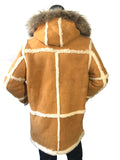 Sheepskin Long Jacket Toggle Closer with Hood and Fur Style #4100 - Jakewood Shearlin Leather Mouton Fur Bomber Aviator Parka Coat Jacket Sheepskin All size Brooklyn New York manufacturer