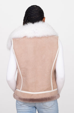Women Sheepskin Vest with Fox Fur Collar Style #1057