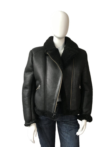 Women's Sheepskin Leather Biker Jacket Style #1045 - Jakewood Shearlin Leather Mouton Fur Bomber Aviator Parka Coat Jacket Sheepskin All size Brooklyn New York manufacturer 