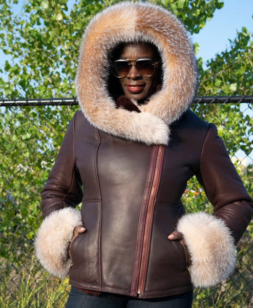 Women's Sheepskin with Fox Fur Hood Style #1069 – Jakewood
