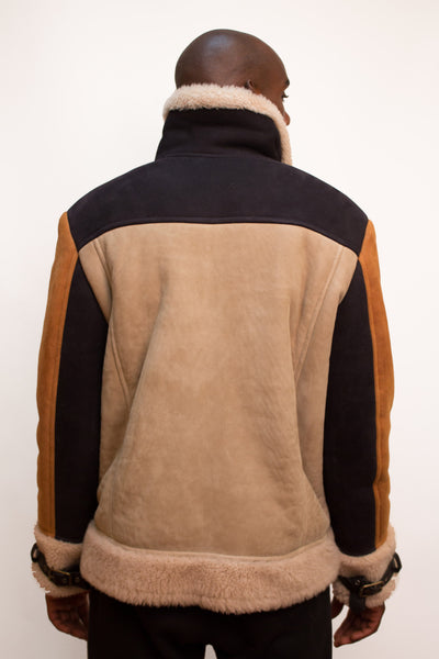 7/8 length mens Sheepskin Coat with Fur Collar Style #8900