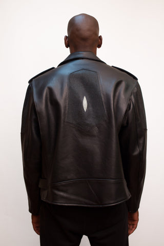 Motorcycle Lambskin Jacket With Stingray Trimming #3015