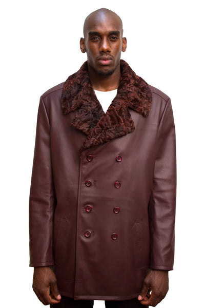 Lamb Leather Trench Coat With Virgin Lamb Fur Collar Style #2090 - Jakewood Shearlin Leather Mouton Fur Bomber Aviator Parka Coat Jacket Sheepskin All size Brooklyn New York manufacturer