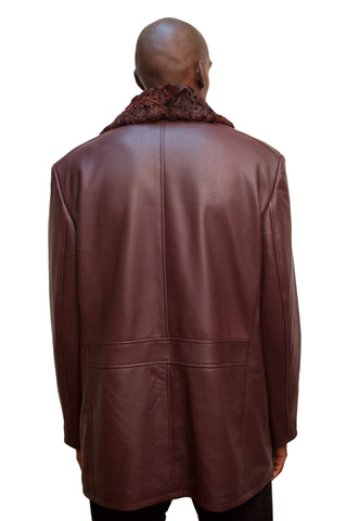 Lamb Leather Trench Coat With Virgin Lamb Fur Collar Style #2090 - Jakewood Shearlin Leather Mouton Fur Bomber Aviator Parka Coat Jacket Sheepskin All size Brooklyn New York manufacturer