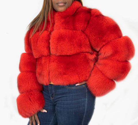 Ladies cropped fox fur jacket #1098