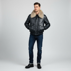 Lambskin jacket with  fur lining & fox collar Style#2800F
