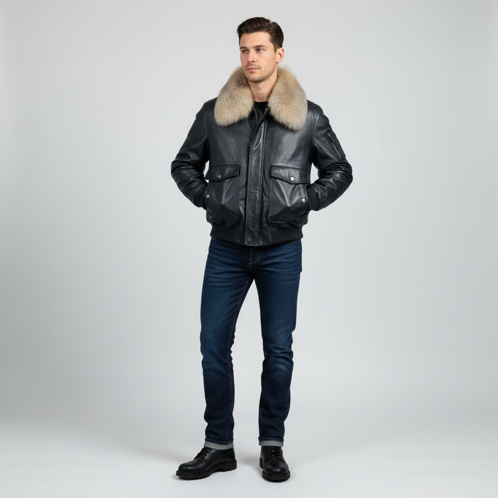 Lambskin jacket with the fur lining & fox collar Style#2800F