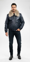 Lambskin jacket with  fur lining & fox collar Style#2800F