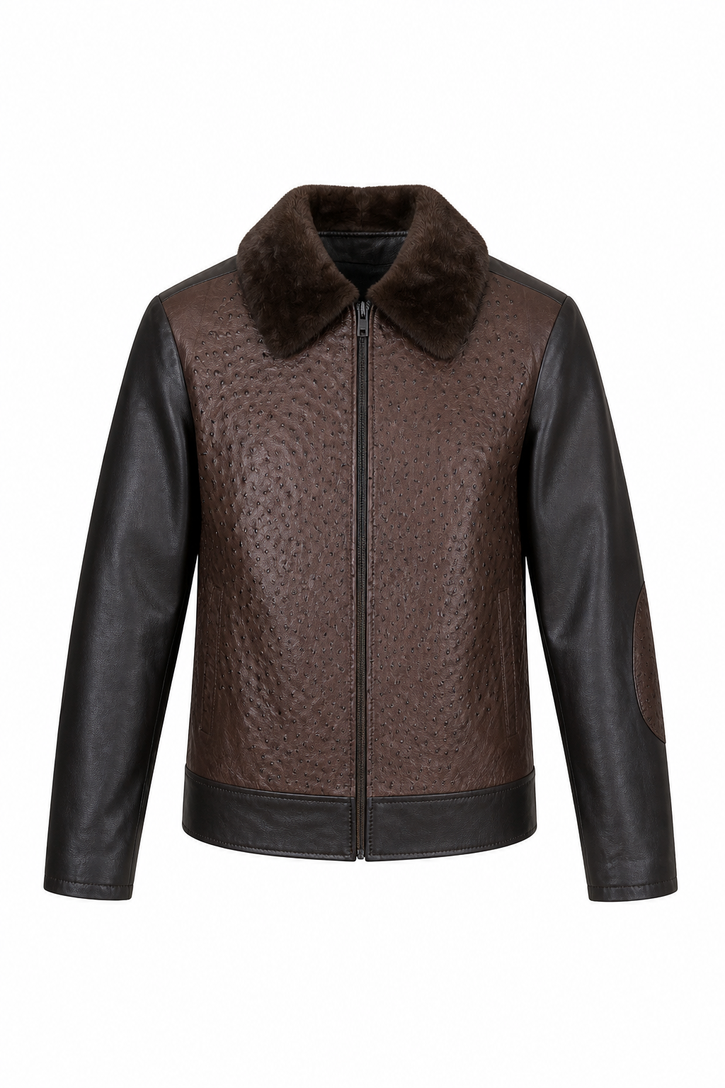 Leather jacket full ostrich front with mink collar #2034