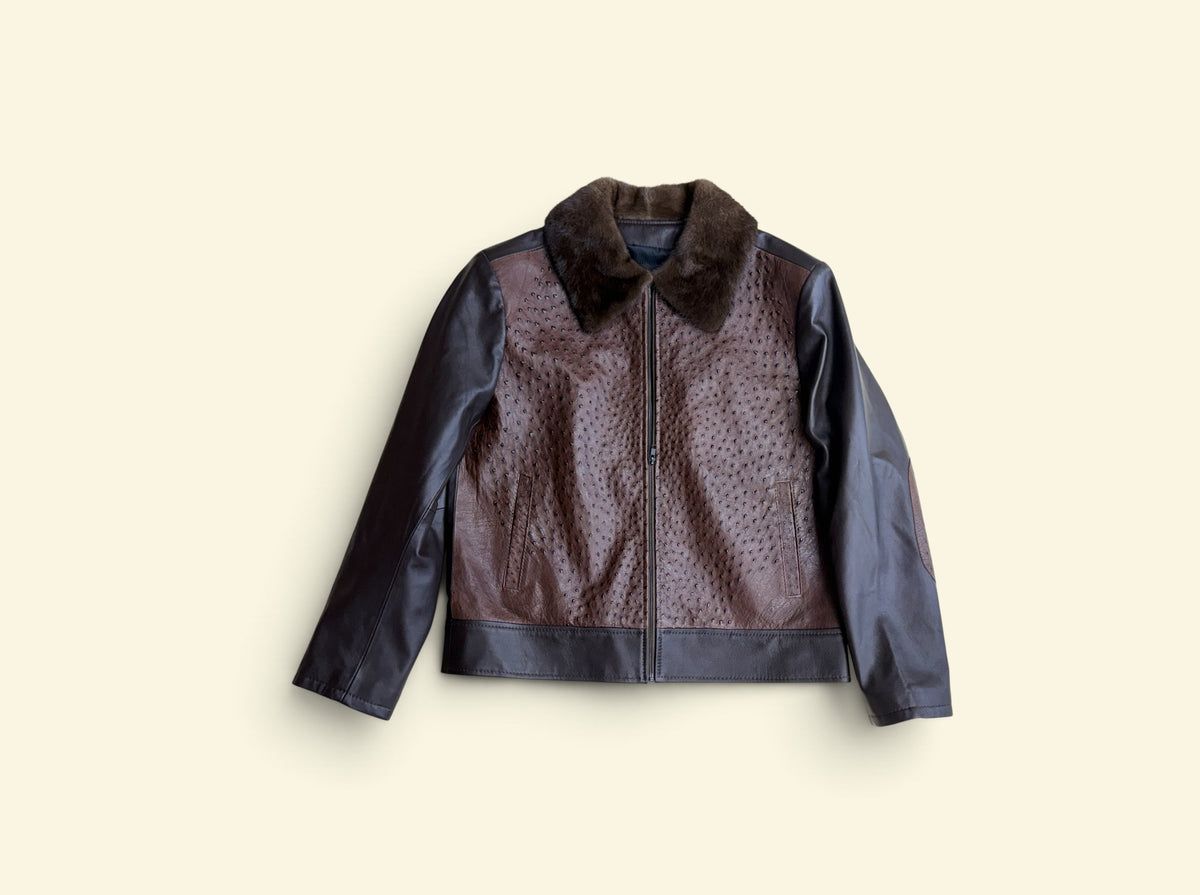 Leather jacket full ostrich front with mink collar #2034