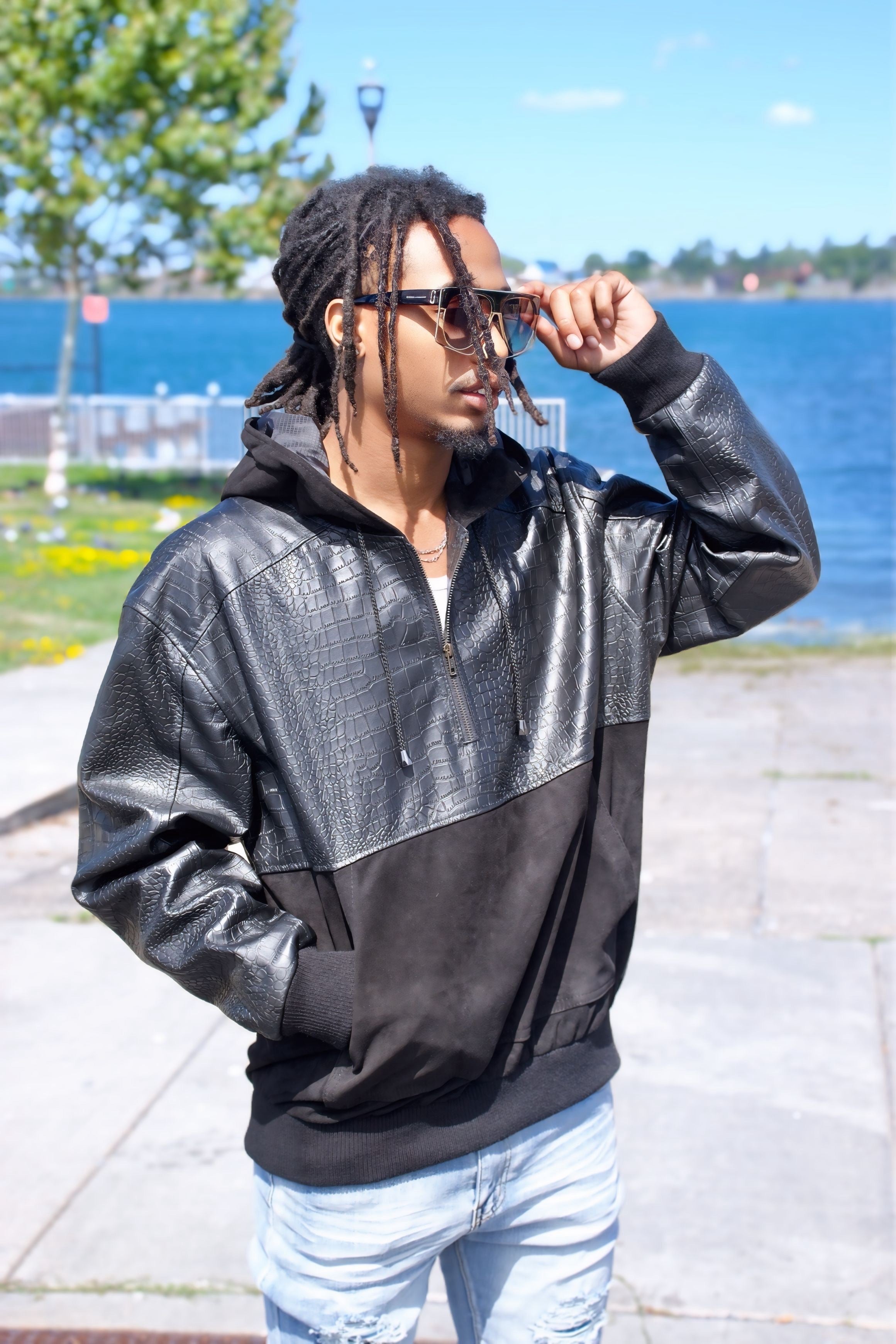 Two-tone  leather hoodie  Style # 204