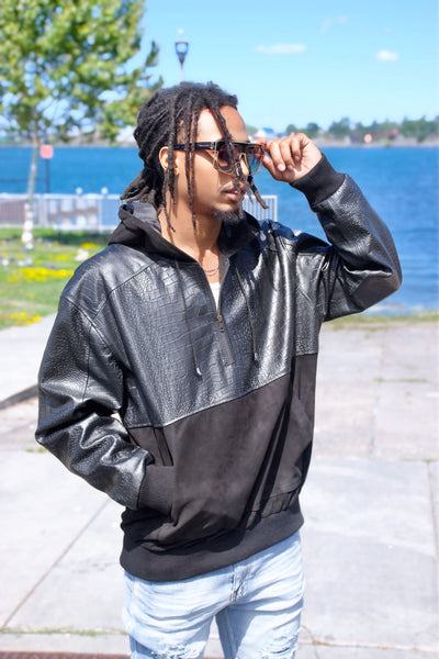 Two-tone  leather hoodie  Style # 204