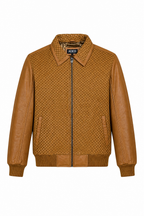 Pleated leather bomber jacket | Style #3450