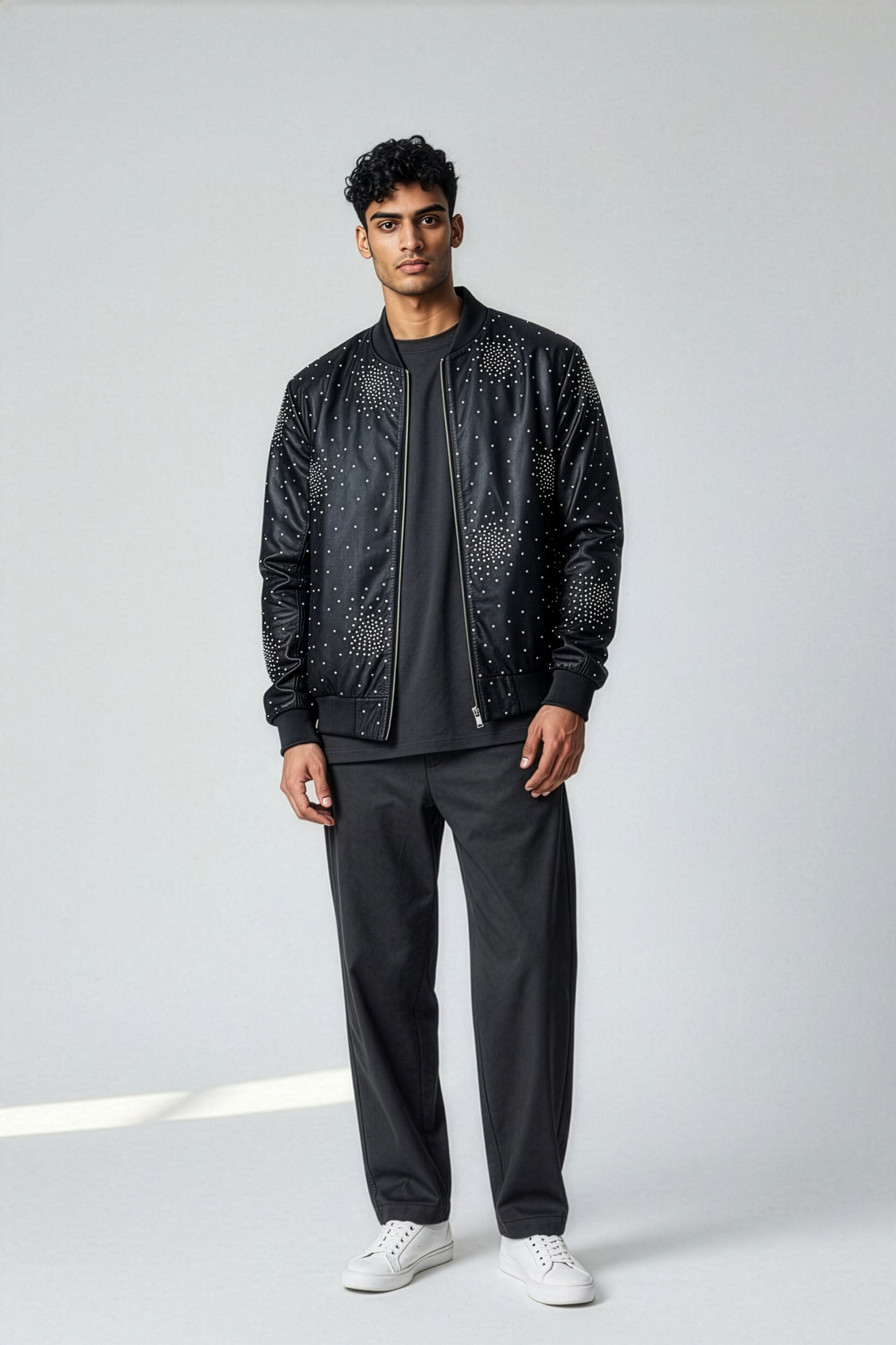 Lambskin leather jacket with the metal studs # 4004