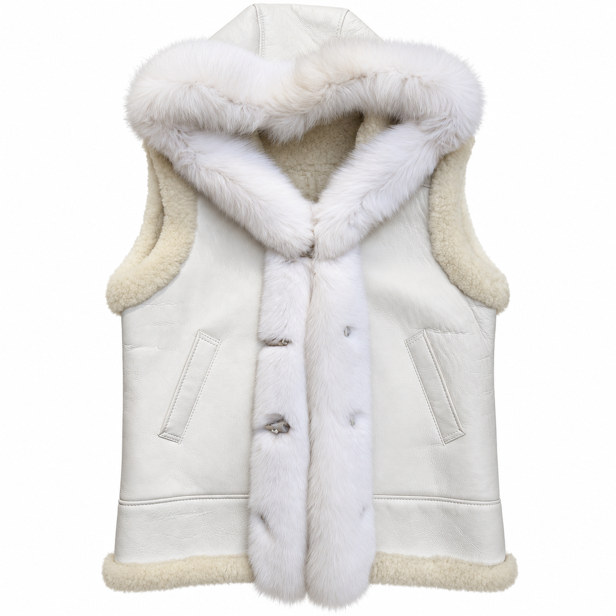 Women's Sheepskin Vest with Fur hood Syle #5670
