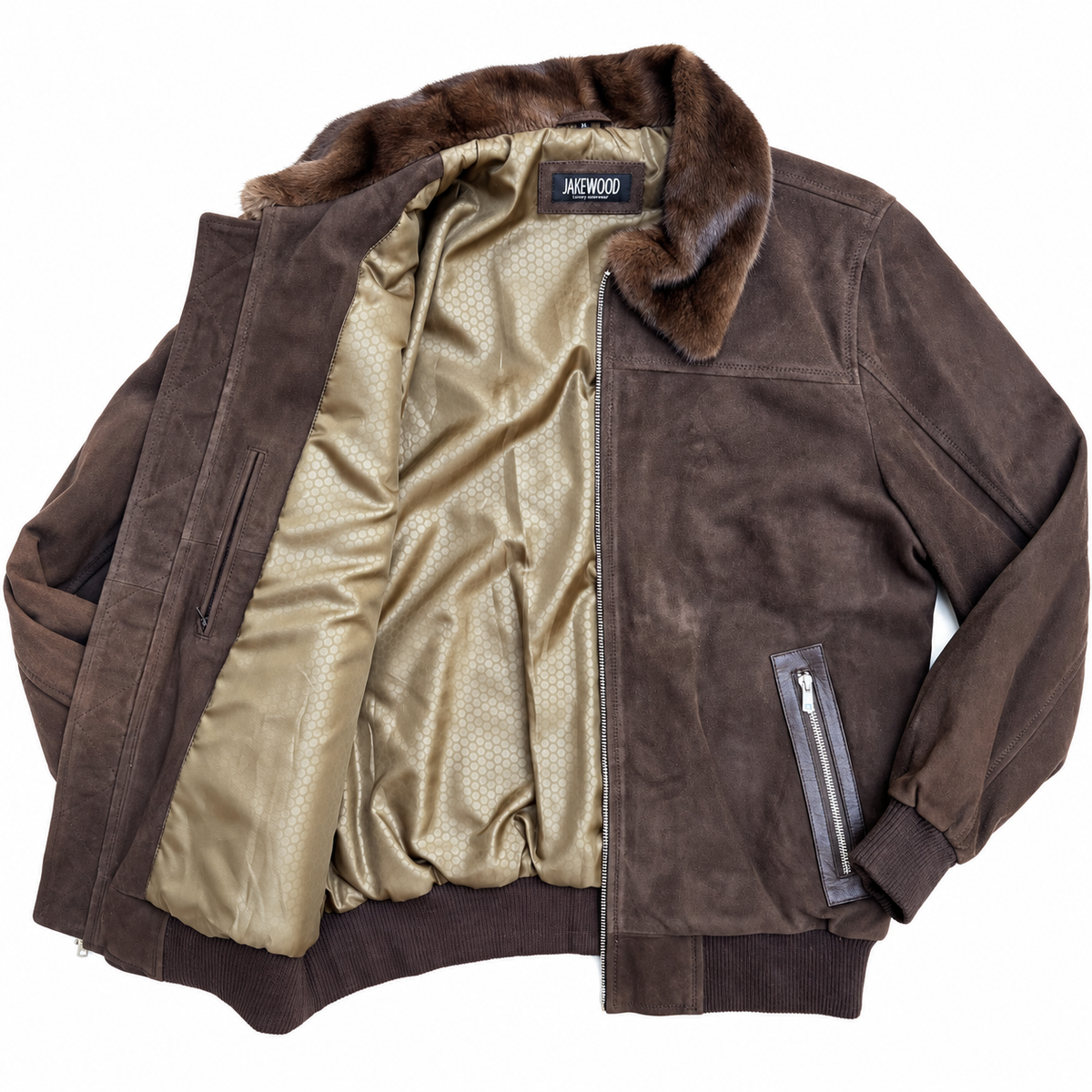 Suede Bomber Jacket with Mink collar Style # 7014