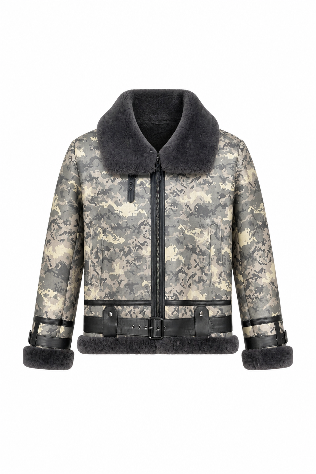 Sheepskin   Camouflage Jacket with Leather Trimming Style #8404