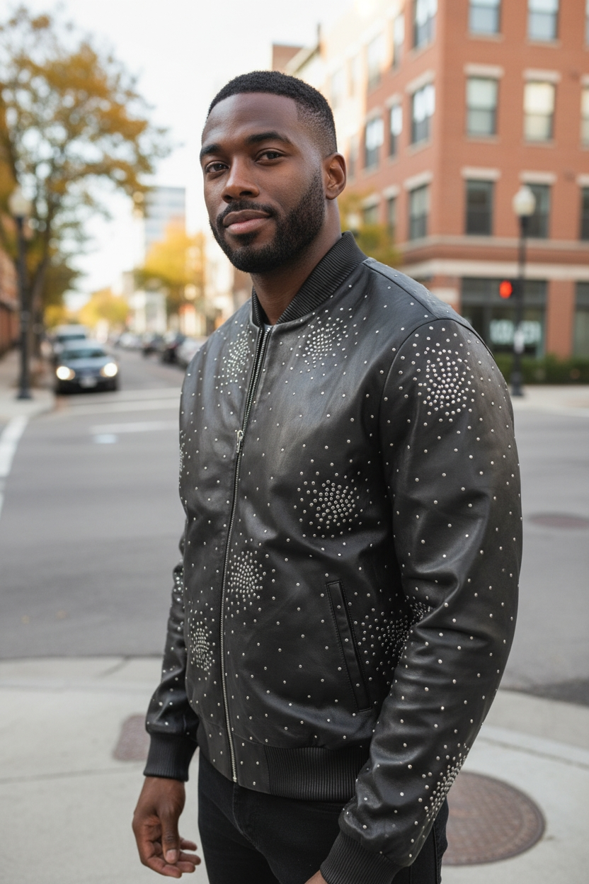 Lambskin leather jacket with the metal studs # 4004