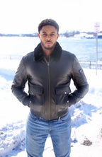Lambskin flight leather jacket with the fur lining & sheepskin collar # 2800