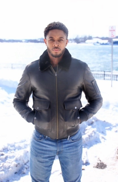 Lambskin flight leather jacket with the fur lining & sheepskin collar # 2800