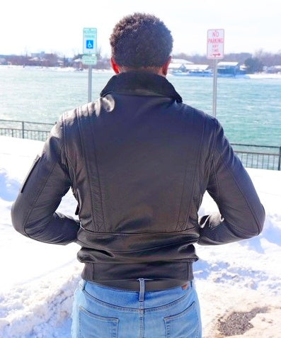 Lambskin flight leather jacket with the fur lining & sheepskin collar # 2800