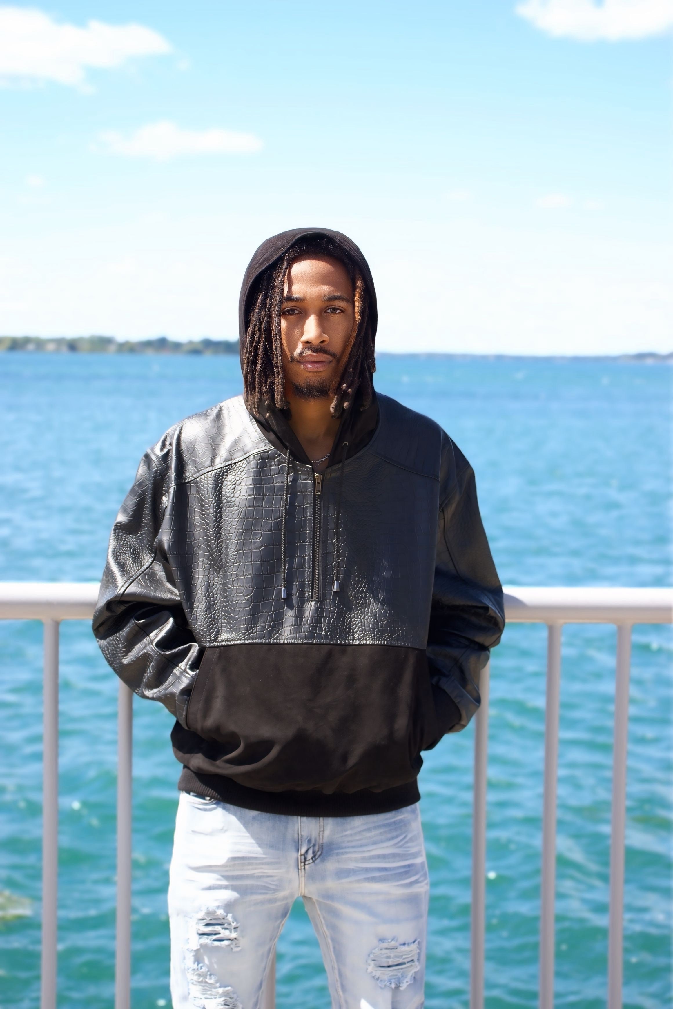 Two-tone  leather hoodie  Style # 204