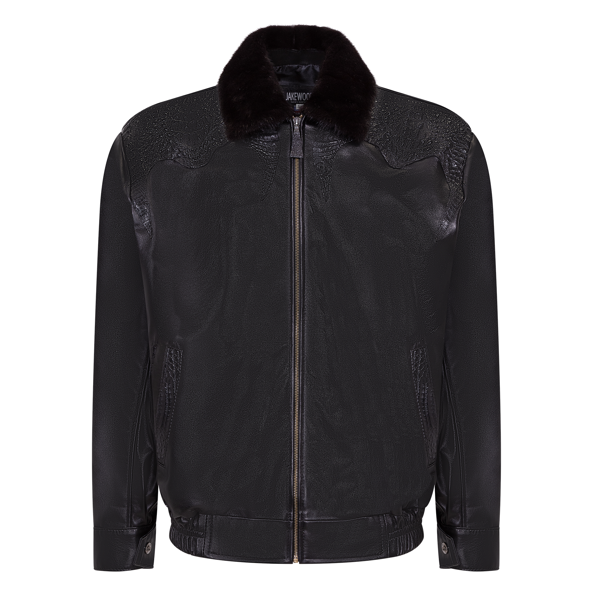 Genuine Lambskin Leather Jacket With Alligator Trimming & Mink Collar Style #2068