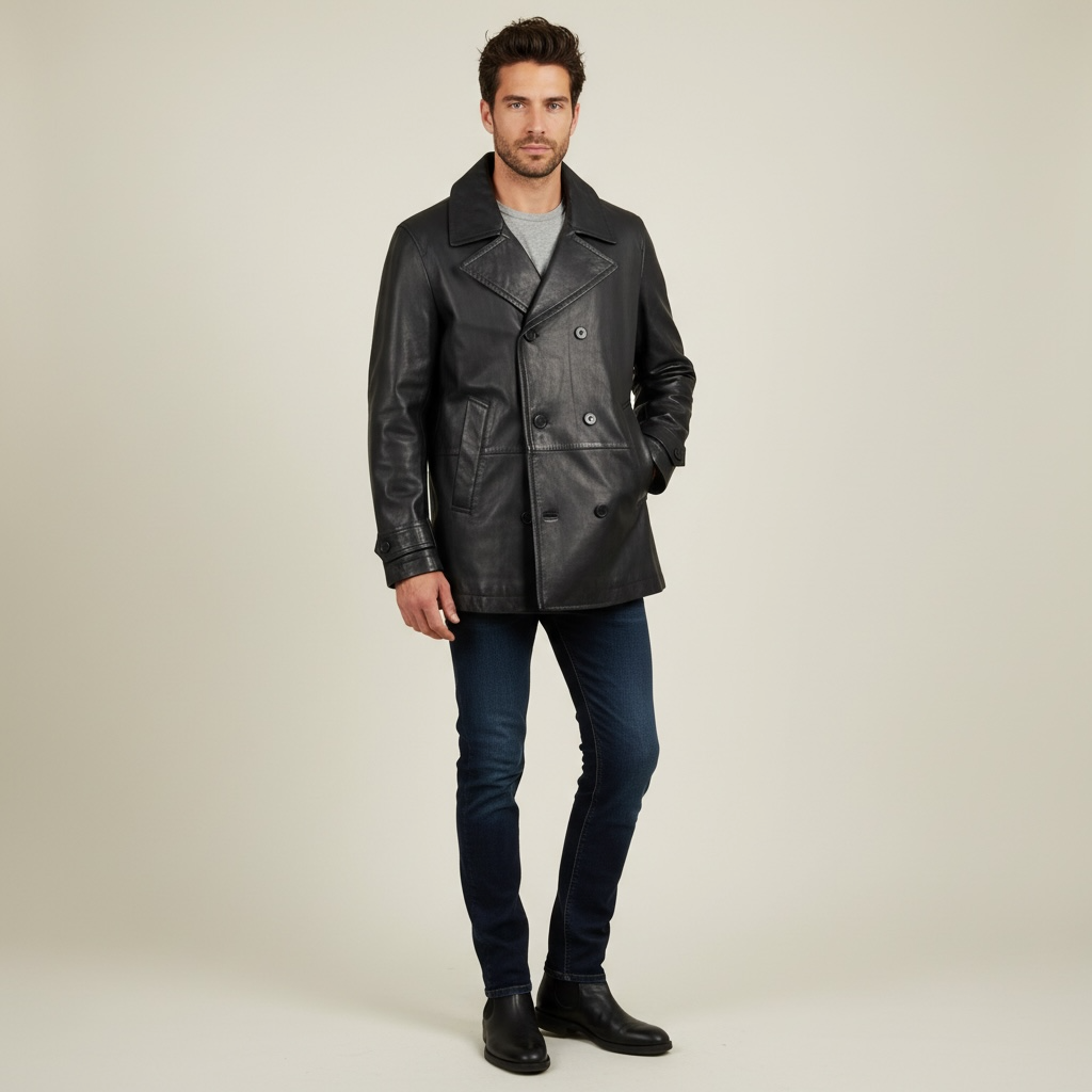 Double breasted lambskin French antique peacoat #2095