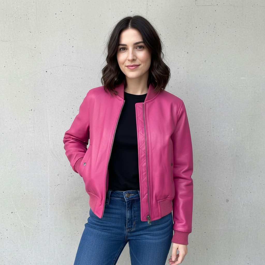 Ladies cropped leather jacket Style # 1018