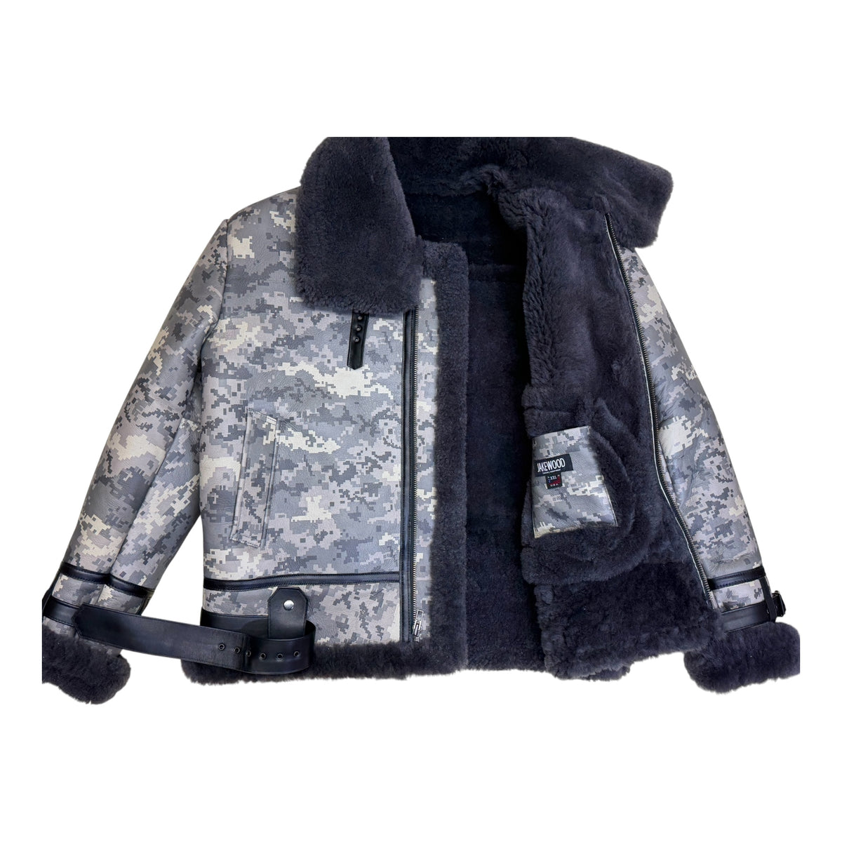Sheepskin Bomber  Camouflage Jacket with Leather Trimming Style #8404