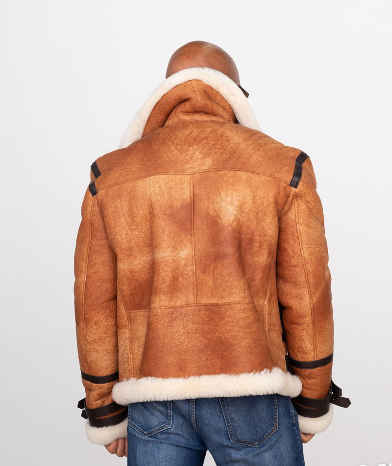 Mens Leather Bomber Jacket Genuine B3 Shearling Aviator