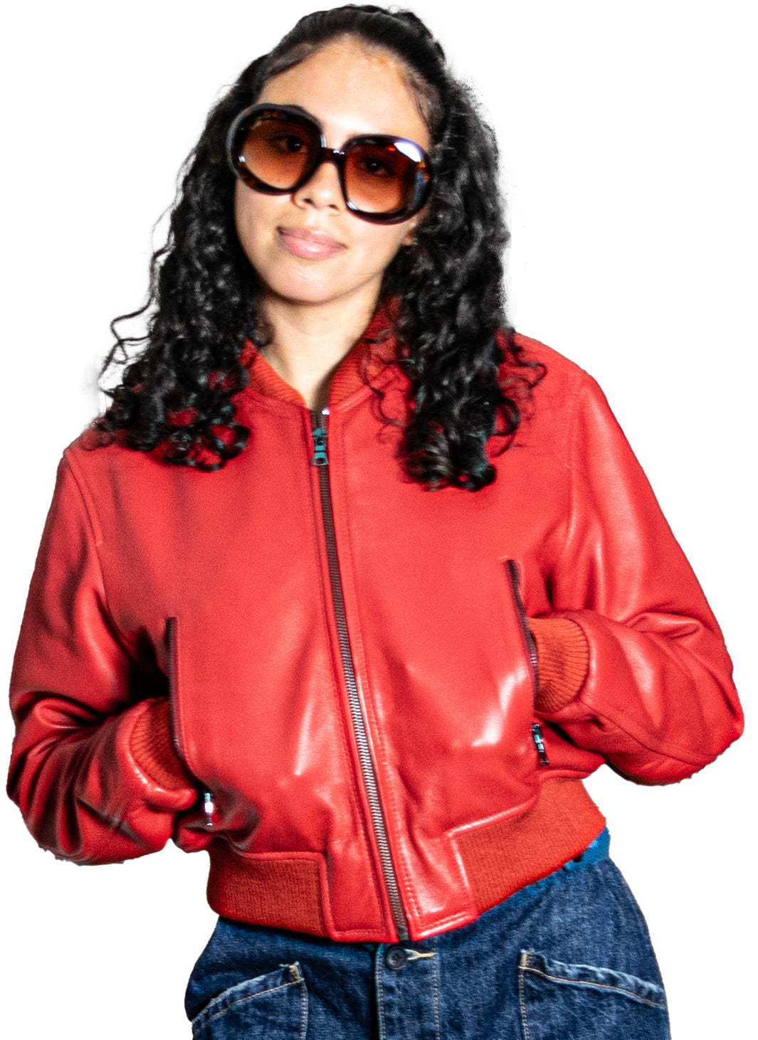 Ladies cropped leather jacket Style # 1018