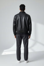 Pleated leather bomber jacket | Style #3450
