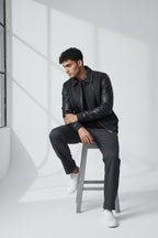 Pleated leather bomber jacket | Style #3450