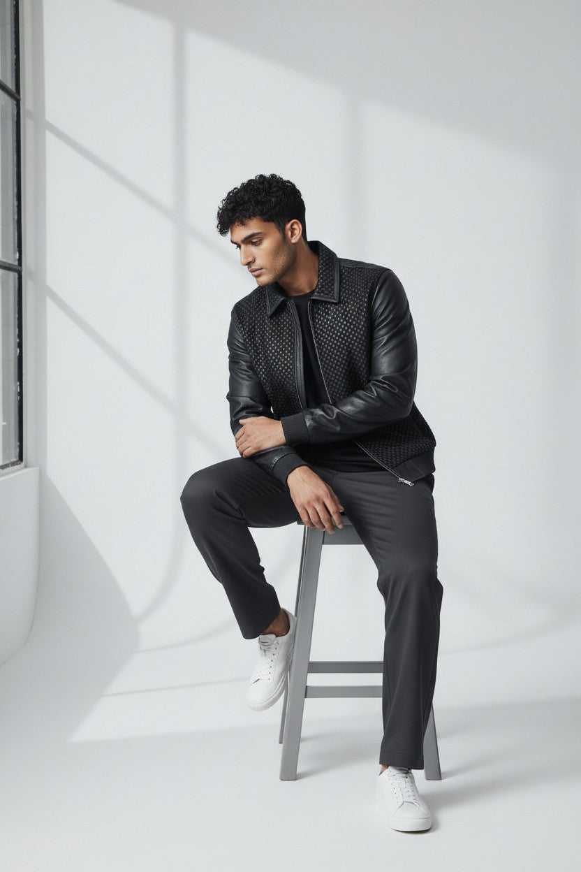 Pleated leather bomber jacket #3450