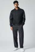 Pleated leather bomber jacket #3450