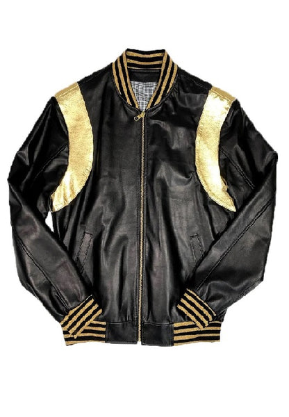 Men's Black/Gold Lightweight Varsity Baseball Jacket Style #1015