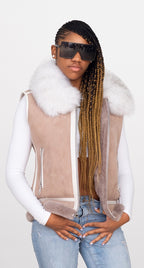 Women's Sheepskin Vest with Fox Fur Collar | Style #1057