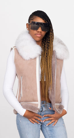 Women Sheepskin Vest with Fox Fur Collar Style #1057
