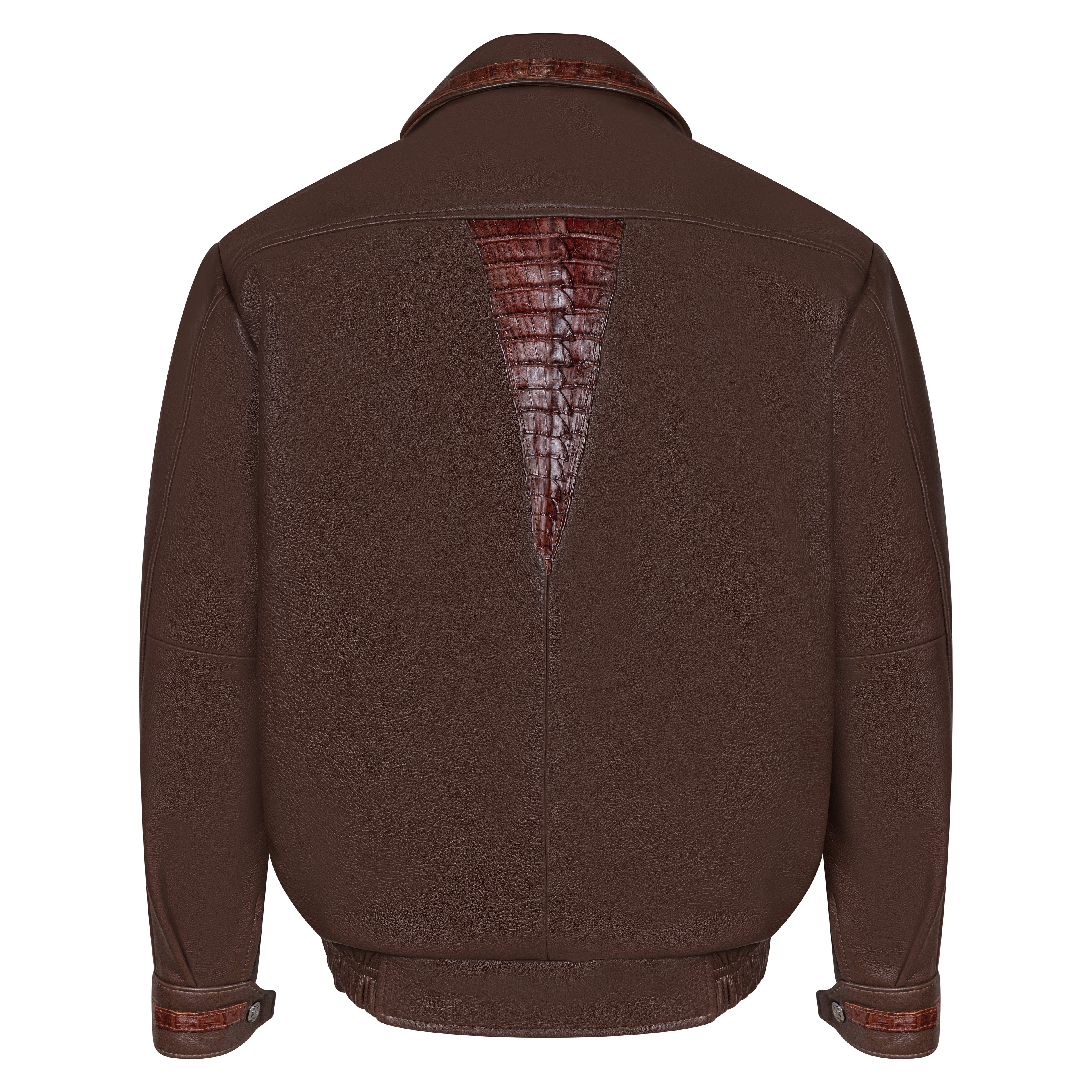 Leather Bomber Jacket with Alligator Chest pockets, Collar, Back Trimming Style #2035
