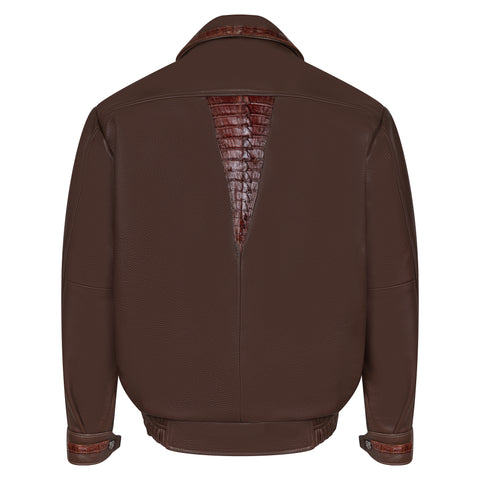 Leather Bomber Jacket with Alligator Chest pockets, Collar, Back Trimming Style #2035