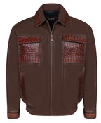 Leather Bomber Jacket with Alligator Chest pockets, Collar, Back Trimming Style #2035